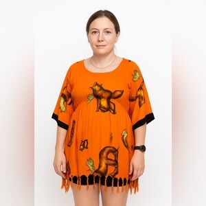 Orange Fox Print Tunic Dress